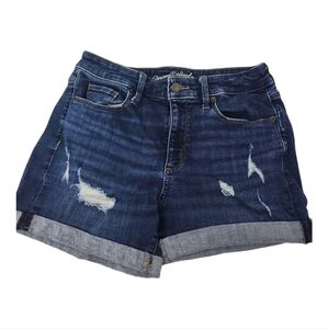 Denim Shorts Size 4 Distressed High Rise Midi Roll Up Cuff Universal Thread